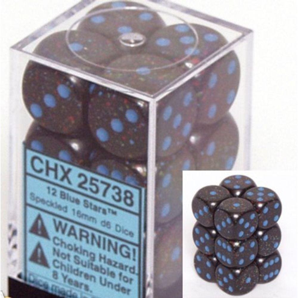 Conjunto de dados Chessex Blue Stars Speckled d6 16mm (12 peças)