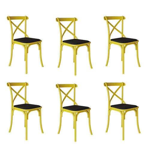 imagem-Kit 6 Cadeiras Katrina Assento Corano Preto Aço Amarelo