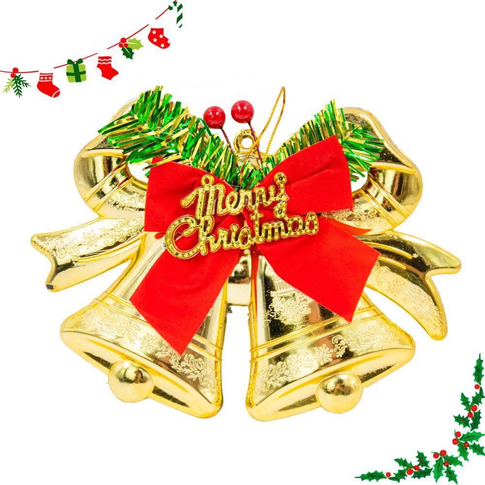 Enfeite Árvore Natal Sinos Laço Pendurar Natalino