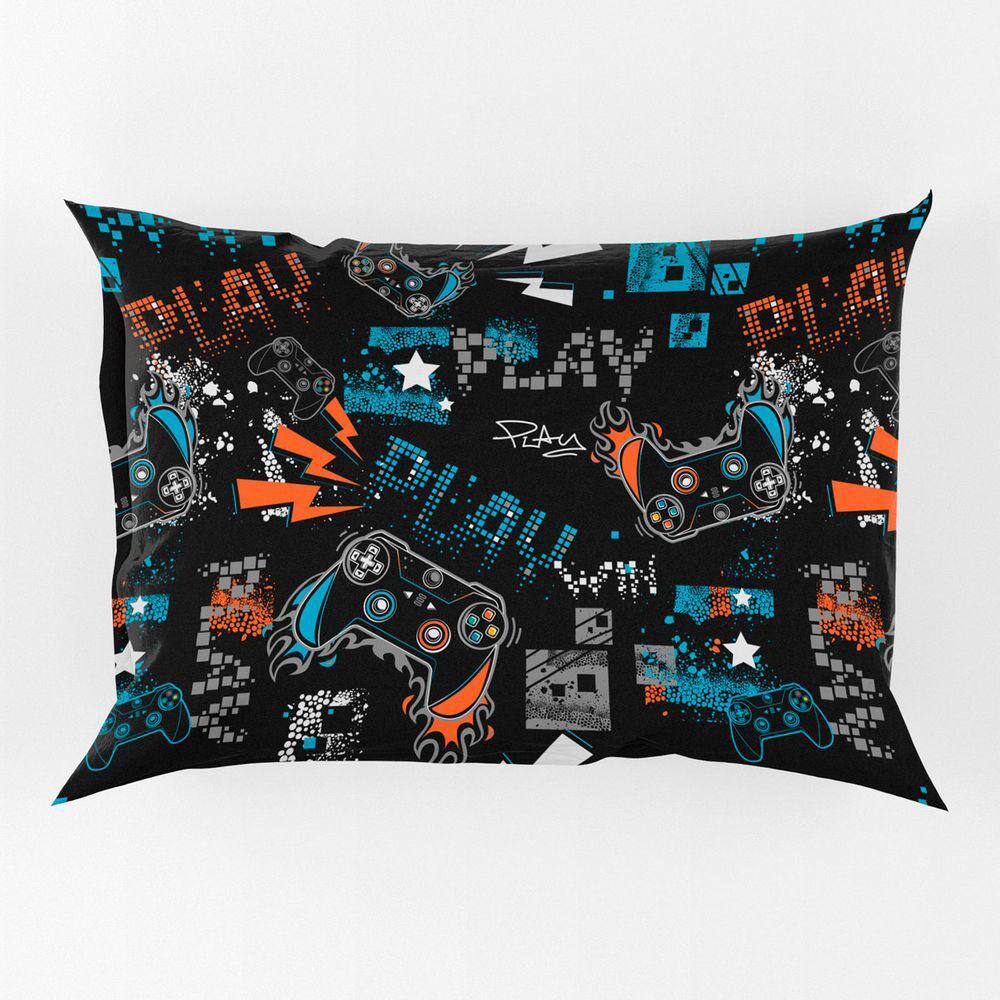 Porta Travesseiro Fronha Avulsa Game Win 70cm x 50cm - Estampa Digital Juvenil Infantil Decorativo Gamer Nerd Geek