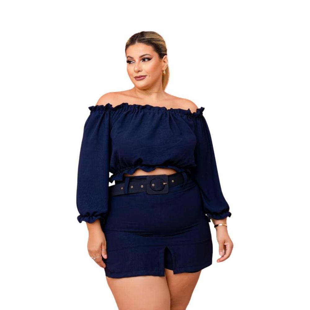 Conjunto Plus Size Feminino Ciganinha e Short Saia Com Cinto 0367