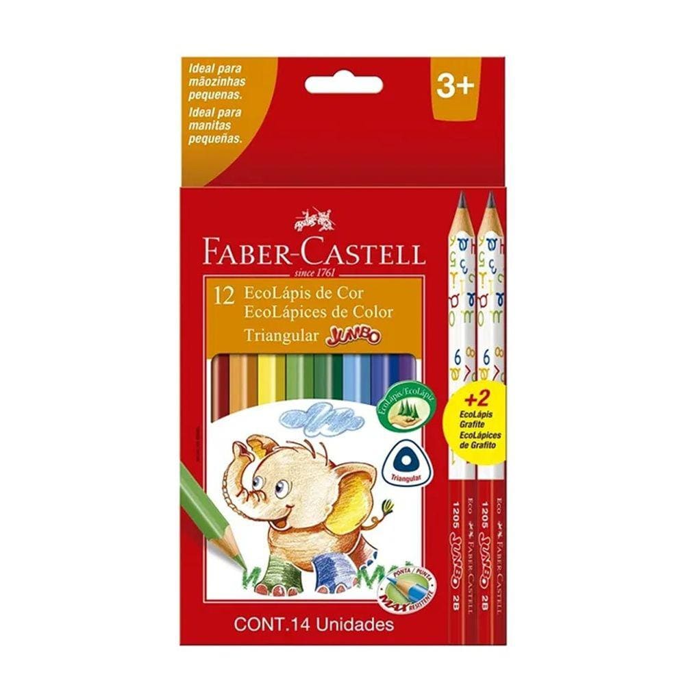 Lápis de Cor 12 Cores Triangular Jumbo Ecolápis FaberCastell