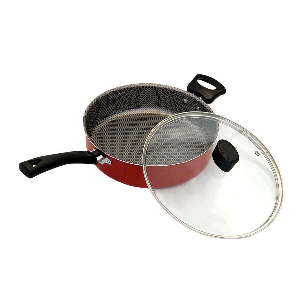 Frigideira Enjoy Reta 24cm Com Tampa de Vidro - Vermelha