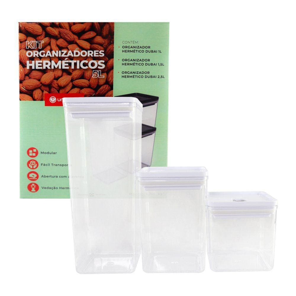 Kit 3 Potes Herméticos Dubai Branco 5 Litros