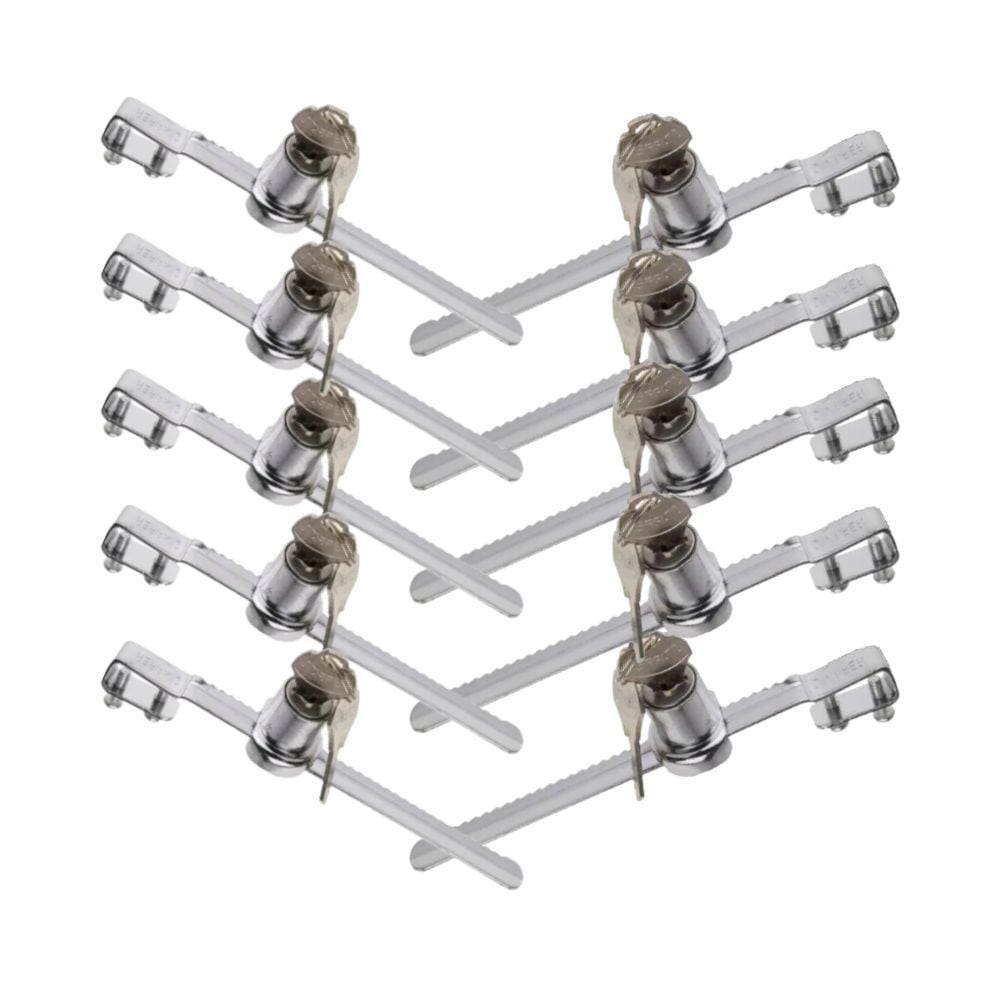 Kit 10 Fechadura Trava para Vitrine tipo Jacaré Vidro Freezer 140mm - Starfer