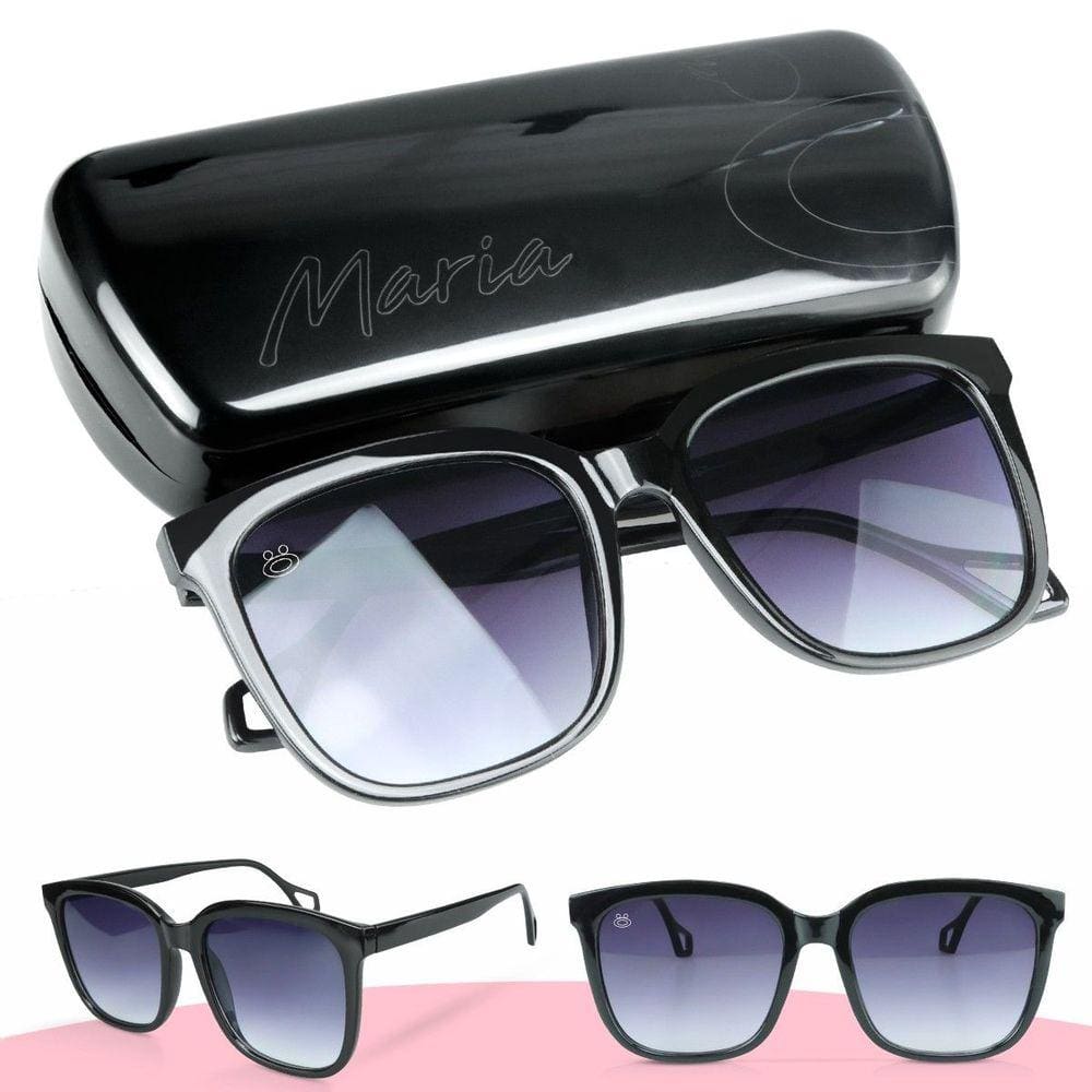 oculos sol feminino vintage proteção uv + case Maria estiloso qualidade premium preto
