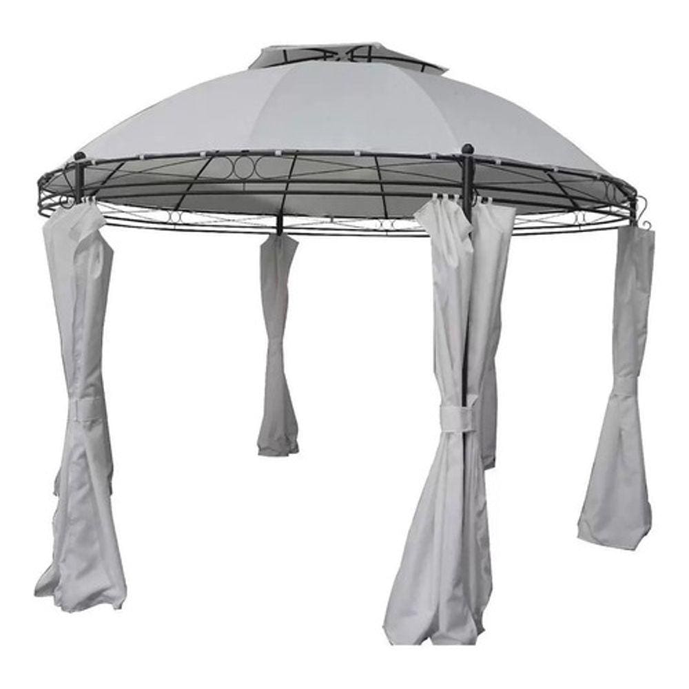 Gazebo Pergolado Redondo Com Cortinas 3,5m - Luxo Importado