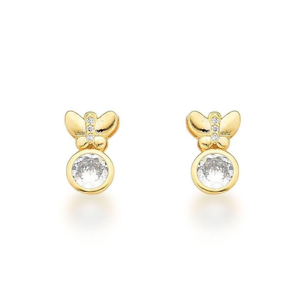 Brinco Borboleta Com Ponto De Luz Banhado A Ouro 18k