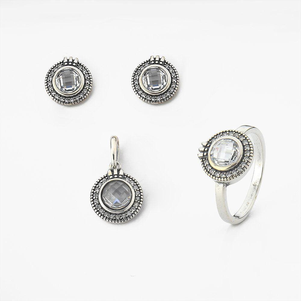 Conjunto Brinco Pingente E Anel Com Cristal E Zircônias Prata 925 Cristal 17
