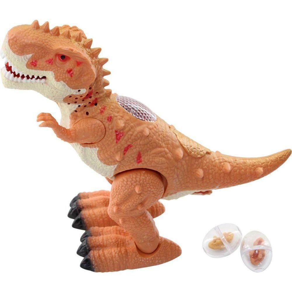 Dinossauro Miniatura T-rex Luz Som Movimento Bota Ovos Bege