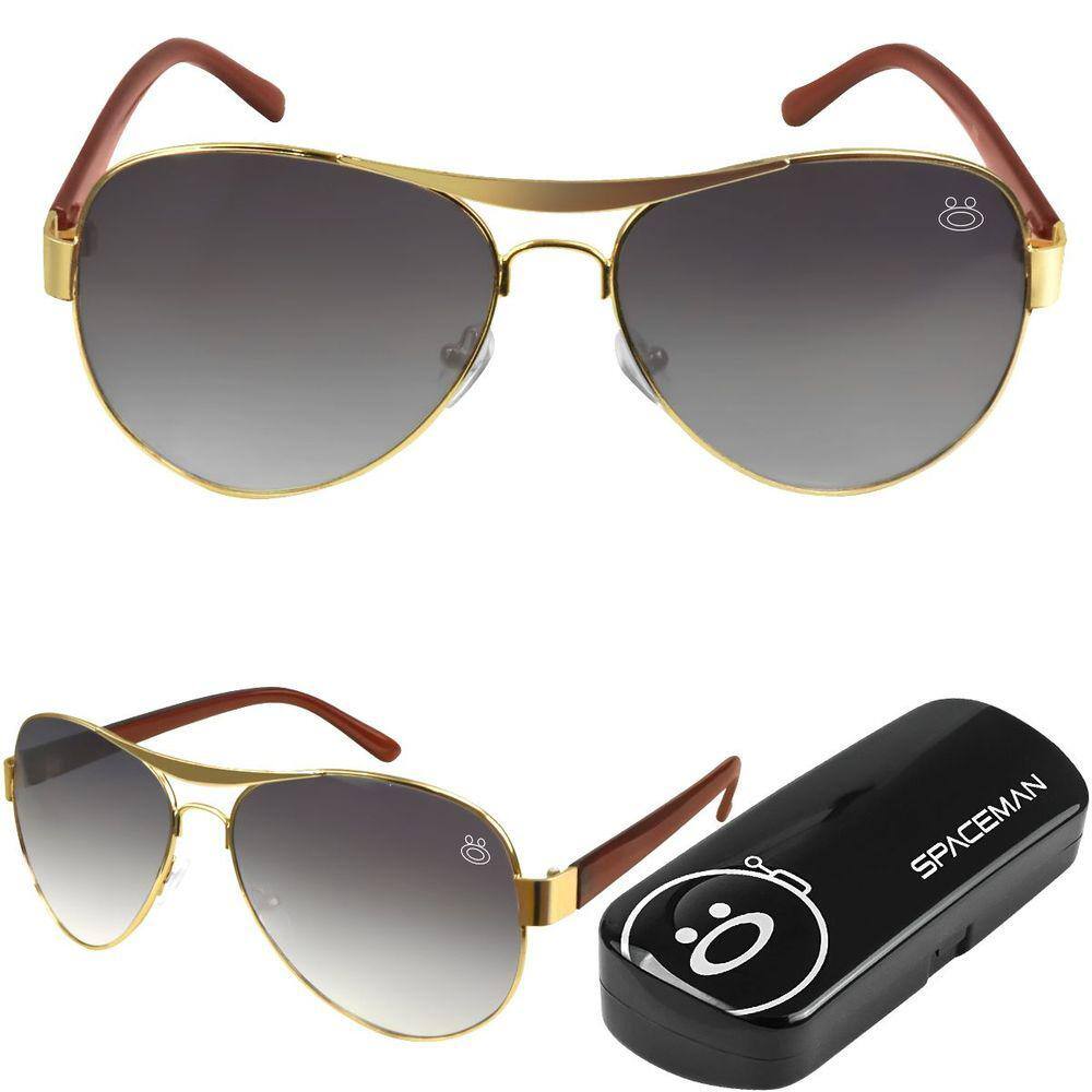 oculos sol masculino aço inox banhado ouro aviador case armação dourada spaceman qualidade premium