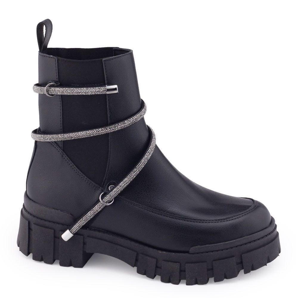 Bota Coturno M. Rose 543-705 Tratorado Strass Chelsea Bloco