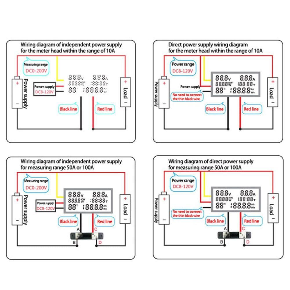 Voltímetro Amperímetro KWS Medidor de energia de energia LED DC 0-200V