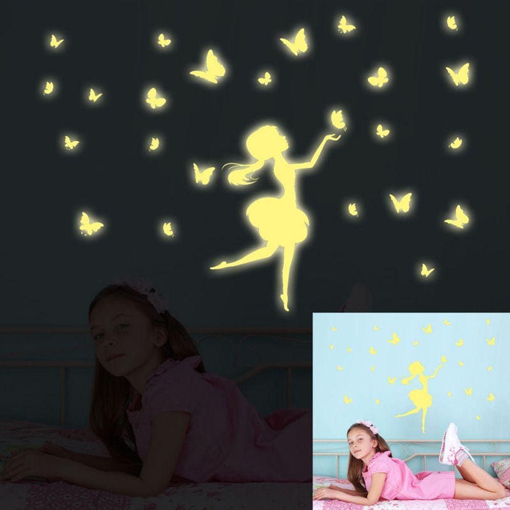 Etiqueta luminosa Butterfly Girl Baby PVC verde 20x30cm