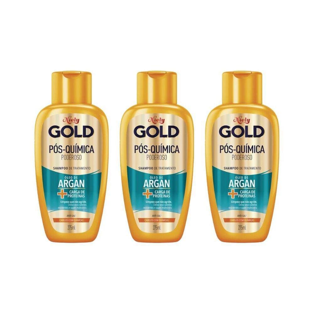 Shampoo Niely Gold 275Ml Argan Pos Quimica - Kit C/3Un