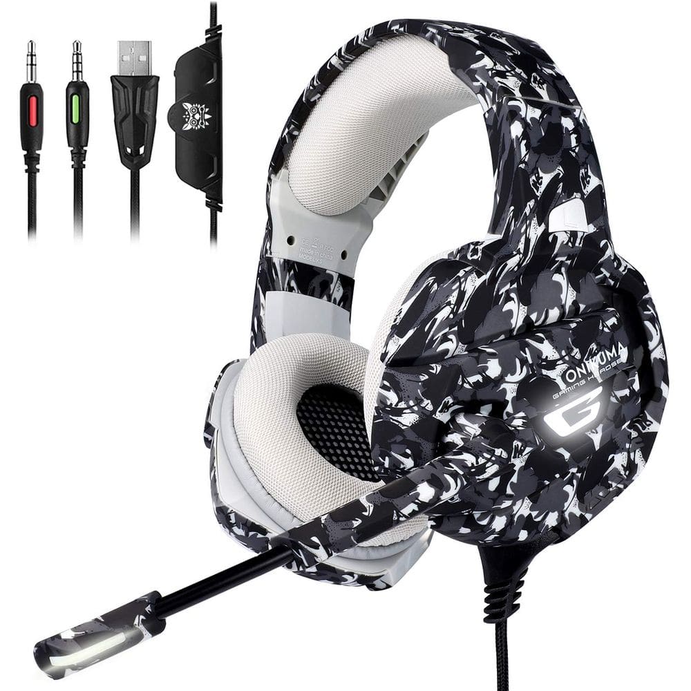 Fones de ouvido para jogos Onikuma K5 com microfone USB cinza