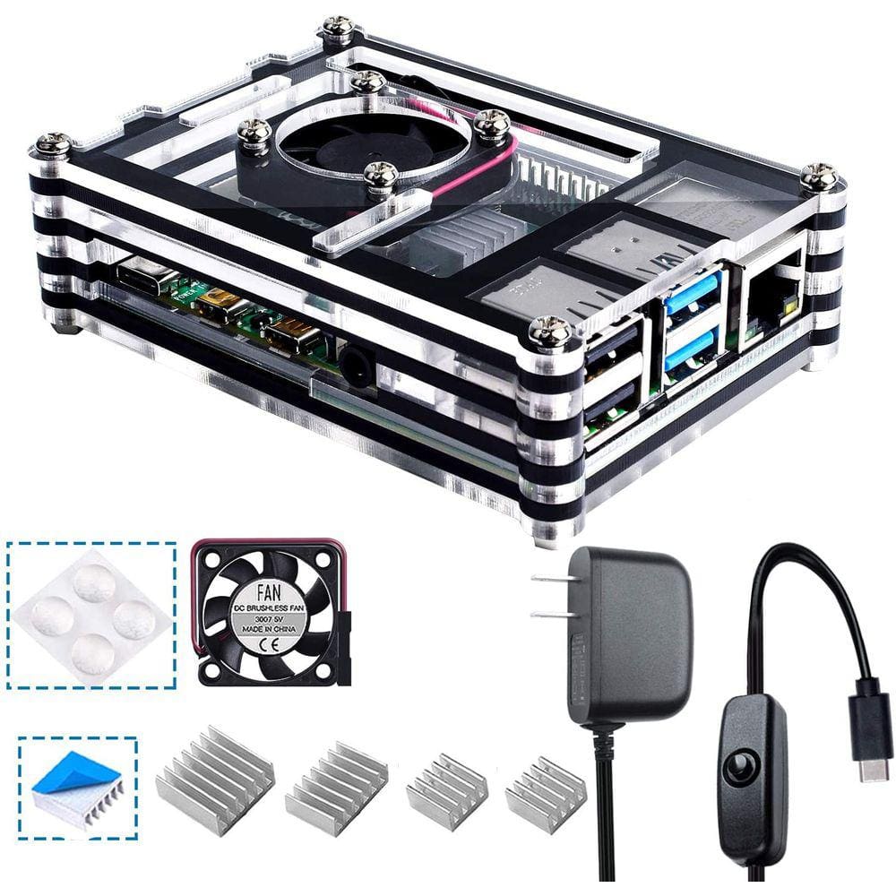 Estojo para Pi 4 modelo B com ventilador e dissores de calor