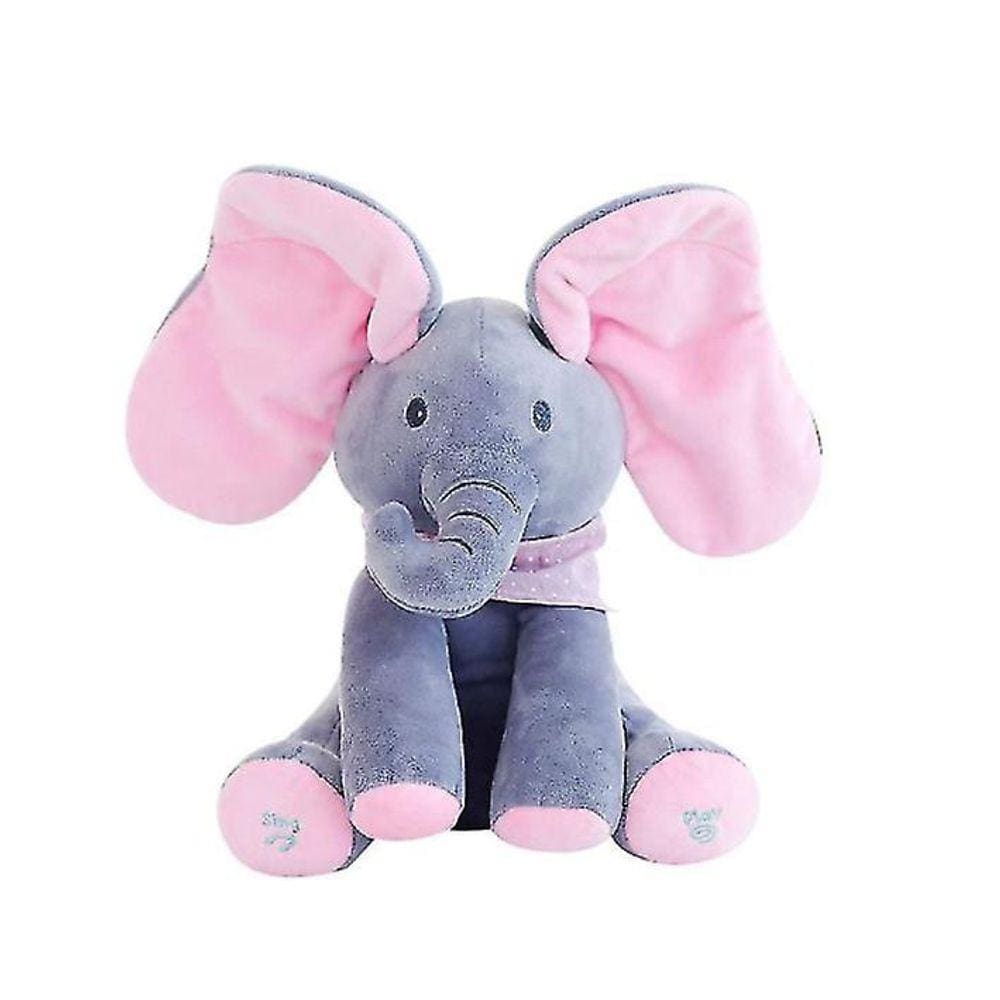 Elefante de pelúcia elétrica esconde e procura brinquedos para crianças Educ