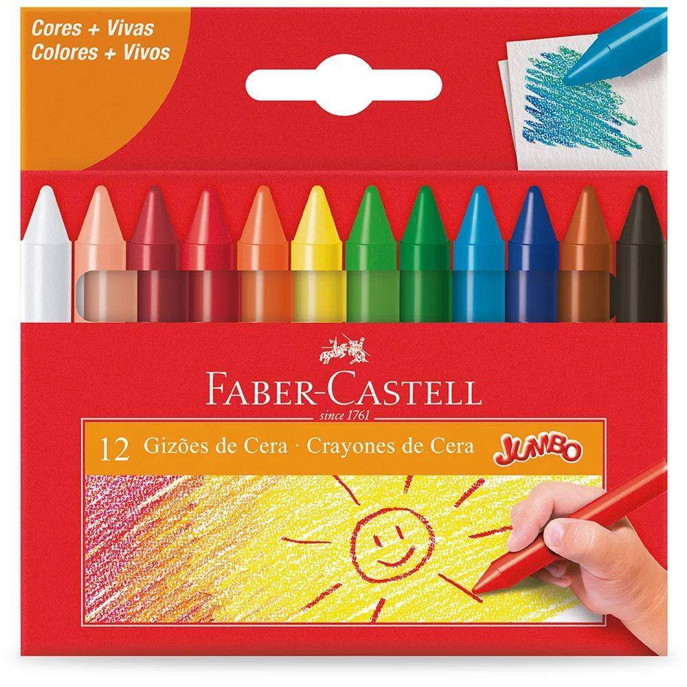 Gizão de Cera Escolar Jumbo 12 Cores - Faber-Castell
