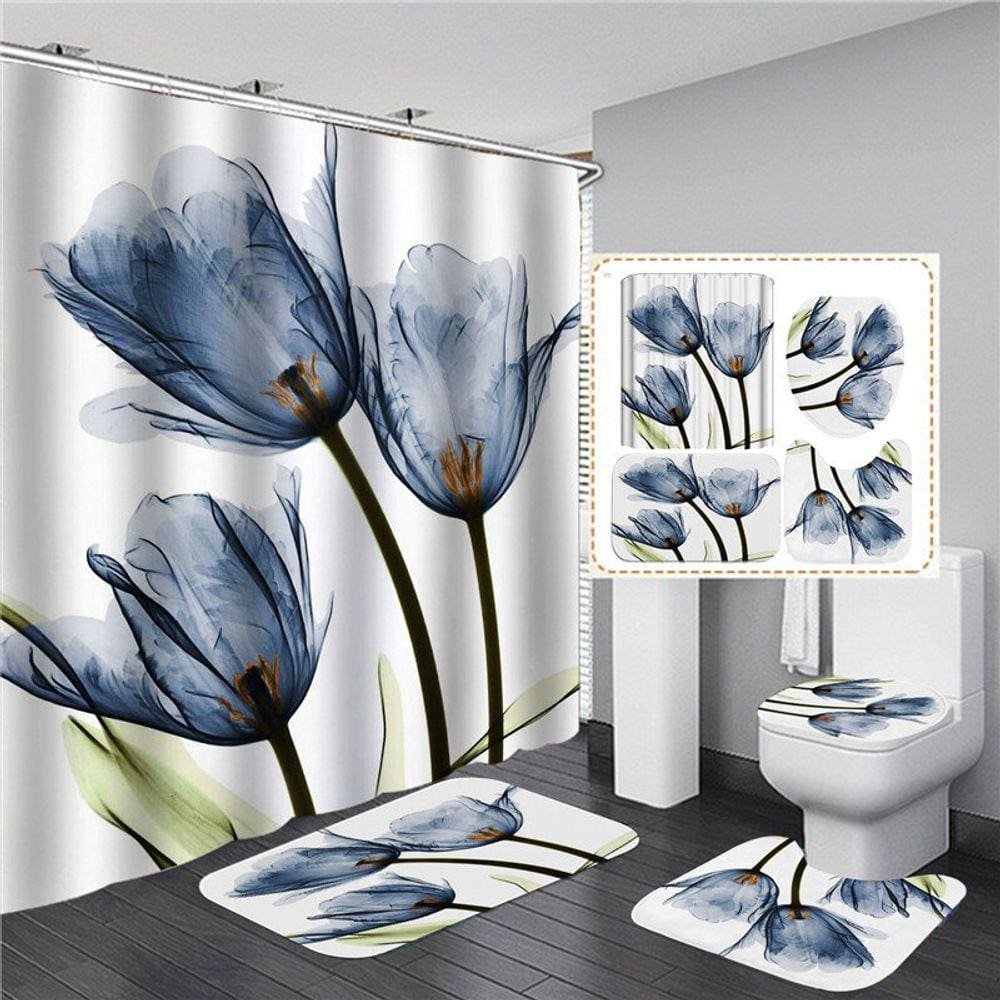Cortina de chuveiro Tulips Lavender Hope impressa à prova d`água