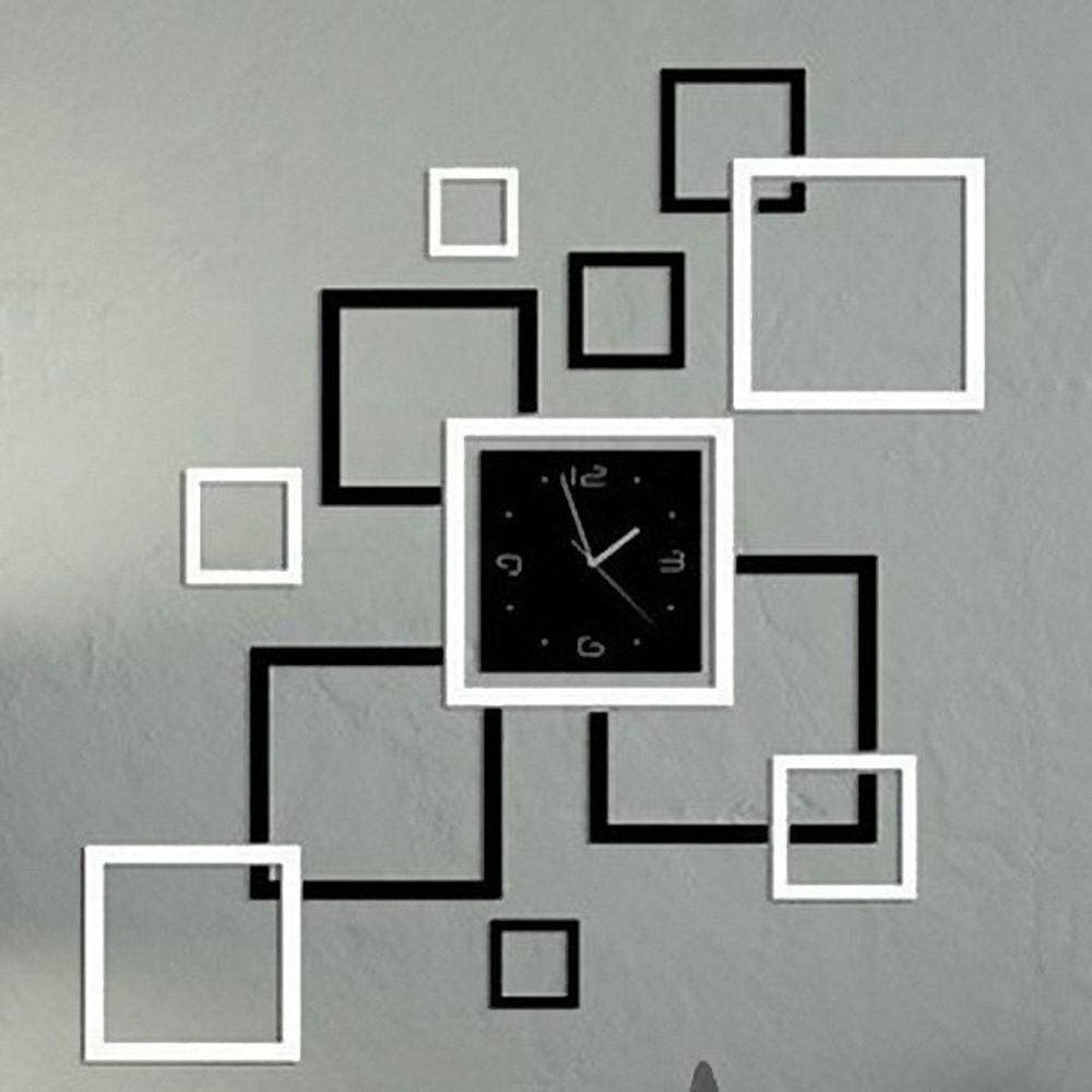 Adesivo de relógio de parede 3D DIY para decoração de casa em preto e prata