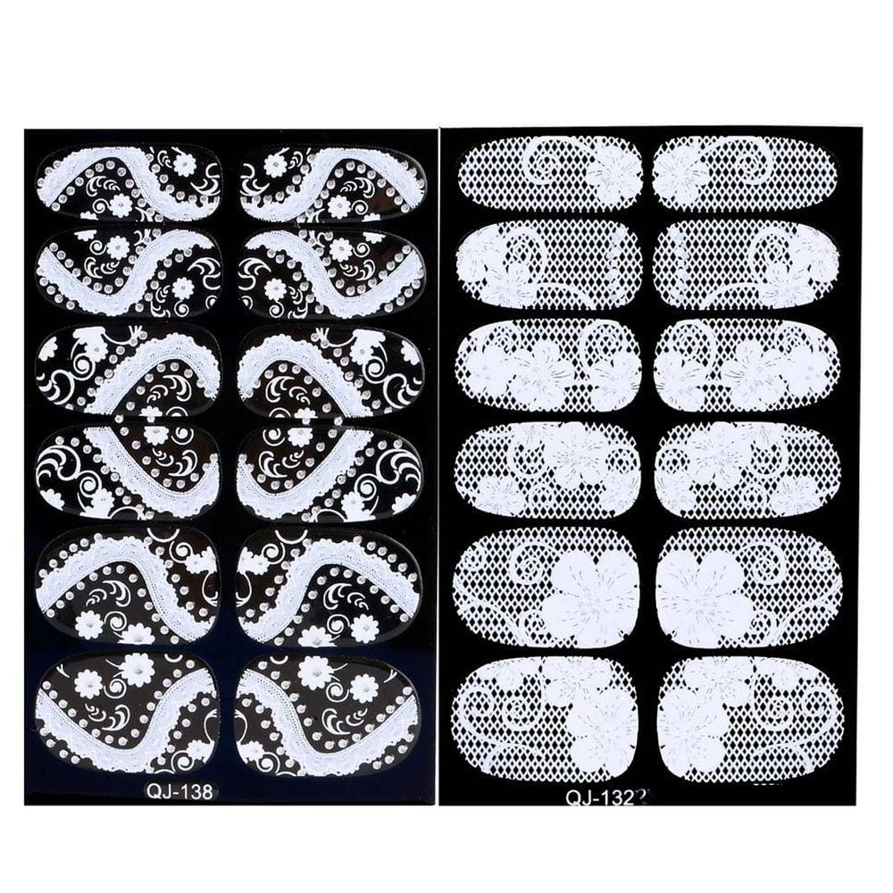 Adesivo de unhas 3D de renda autoadesiva preto, 6 folhas