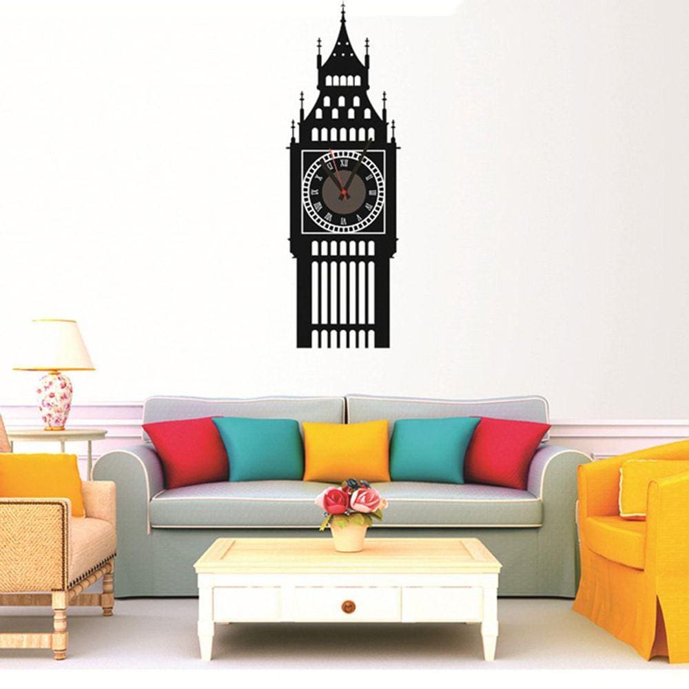 Relógio de parede DIY Mute Big Ben Mirror Surface Adesivo