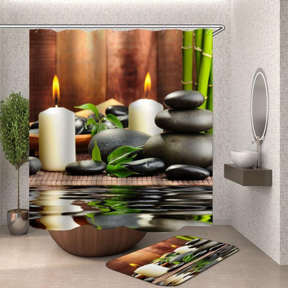 Zen chuveiro cortina home decor 3d cortinas de banho com ganchos gr