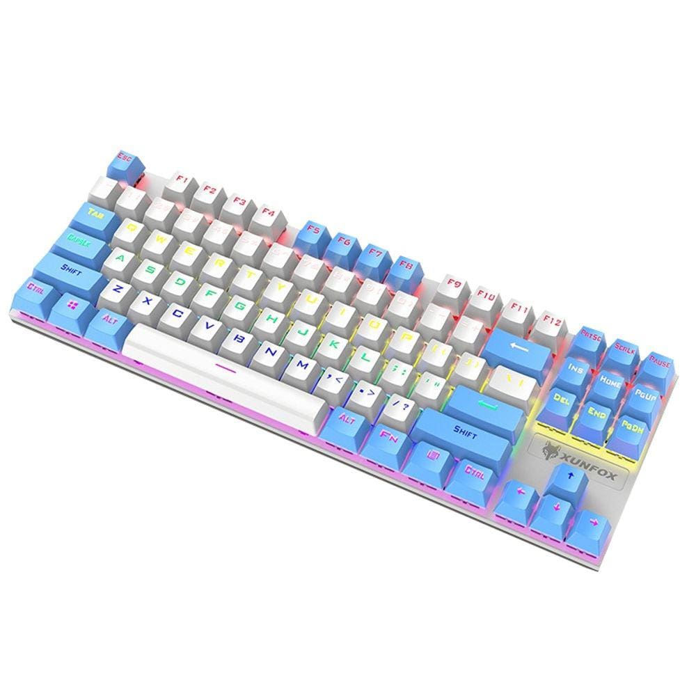 XUNFOX K80 Teclado Iluminado com Fio (Azul Branco)