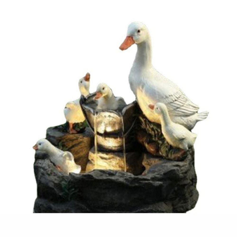 Fonte familiar de resina de energia solar Duck, decoração de pátio e jardim