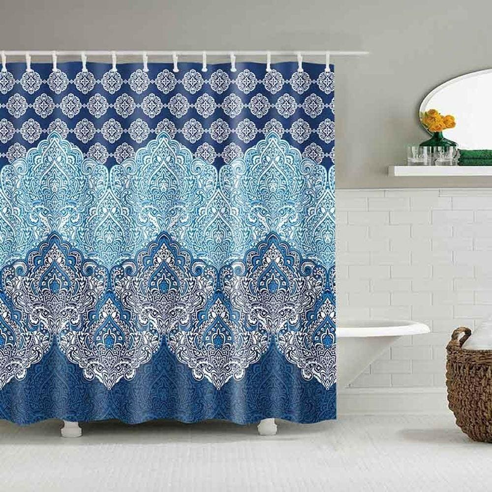 Chuveiro impermeável cortina mandala flor impressa banho curtai