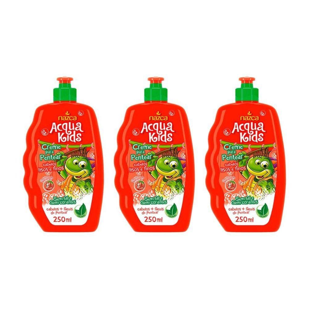 Creme Pentear Acqua Kids 250Ml Lisos Finos - Kit Com 3Un