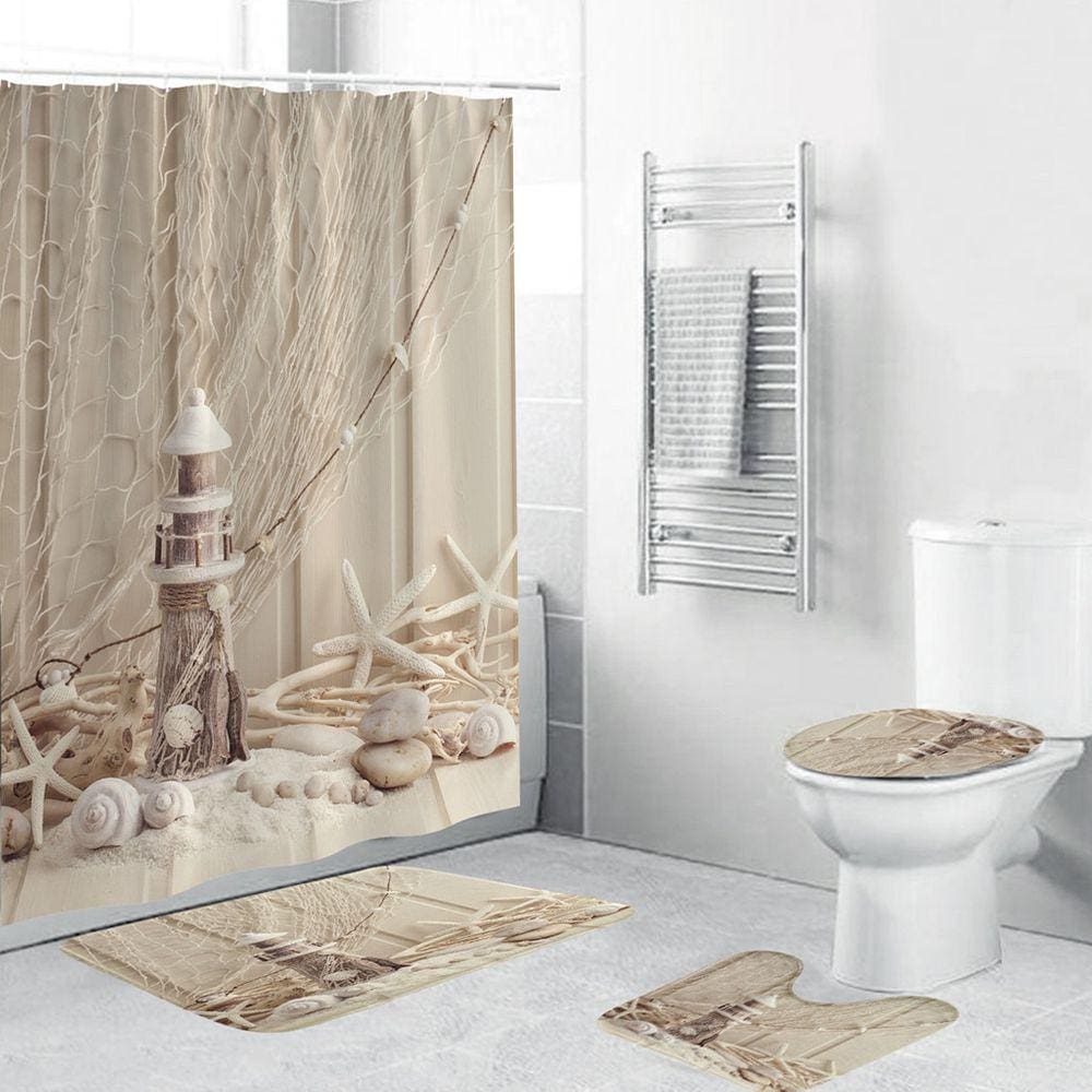 4pcs poliéster carimbo torre banheiro antiderrapante esteira set banho sh