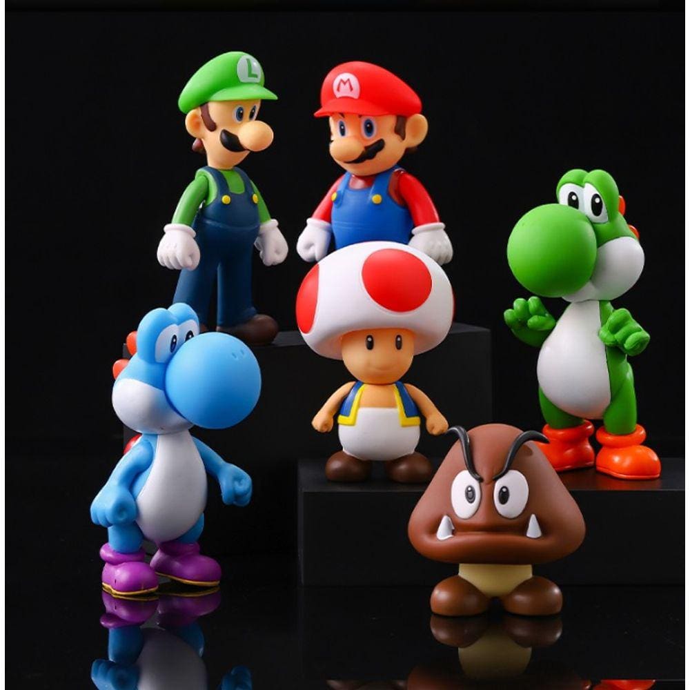 Conjunto de bonecos de ação Super Mario, pacote com 6, Luigi Yoshi, 12 cm