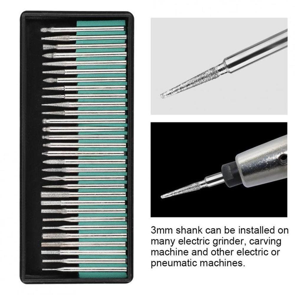 Brocas diamantadas 30 Uds 3mm para acessórios Dremel v