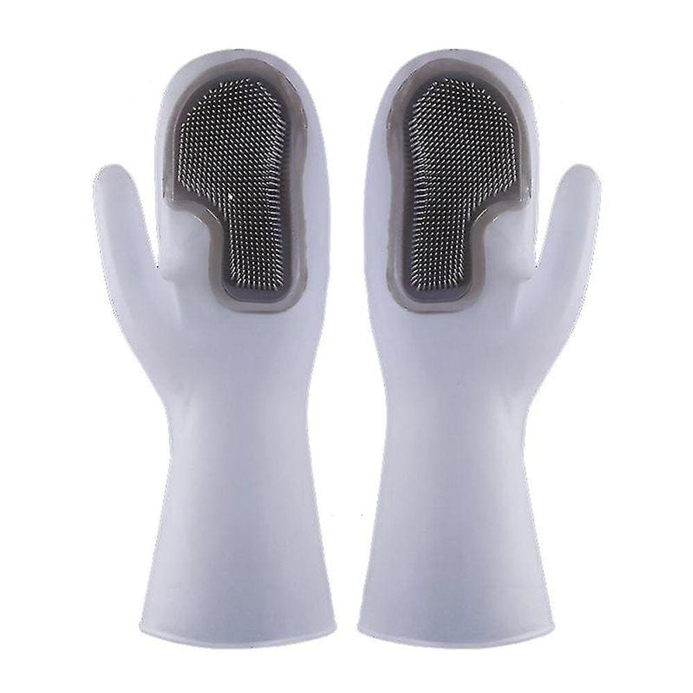 Luvas de limpeza de silicone com escova de cozinha cinza. (Um tamanho)