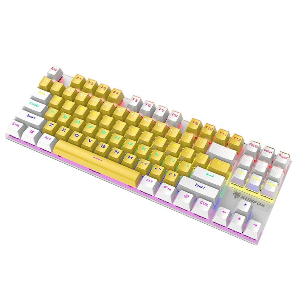 XUNFOX K80 Teclado Iluminado com Fio (Branco Amarelo)