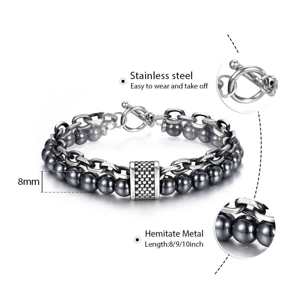 (#9inch 23cm) l Single Map Stone Men Pulseira frisada = On