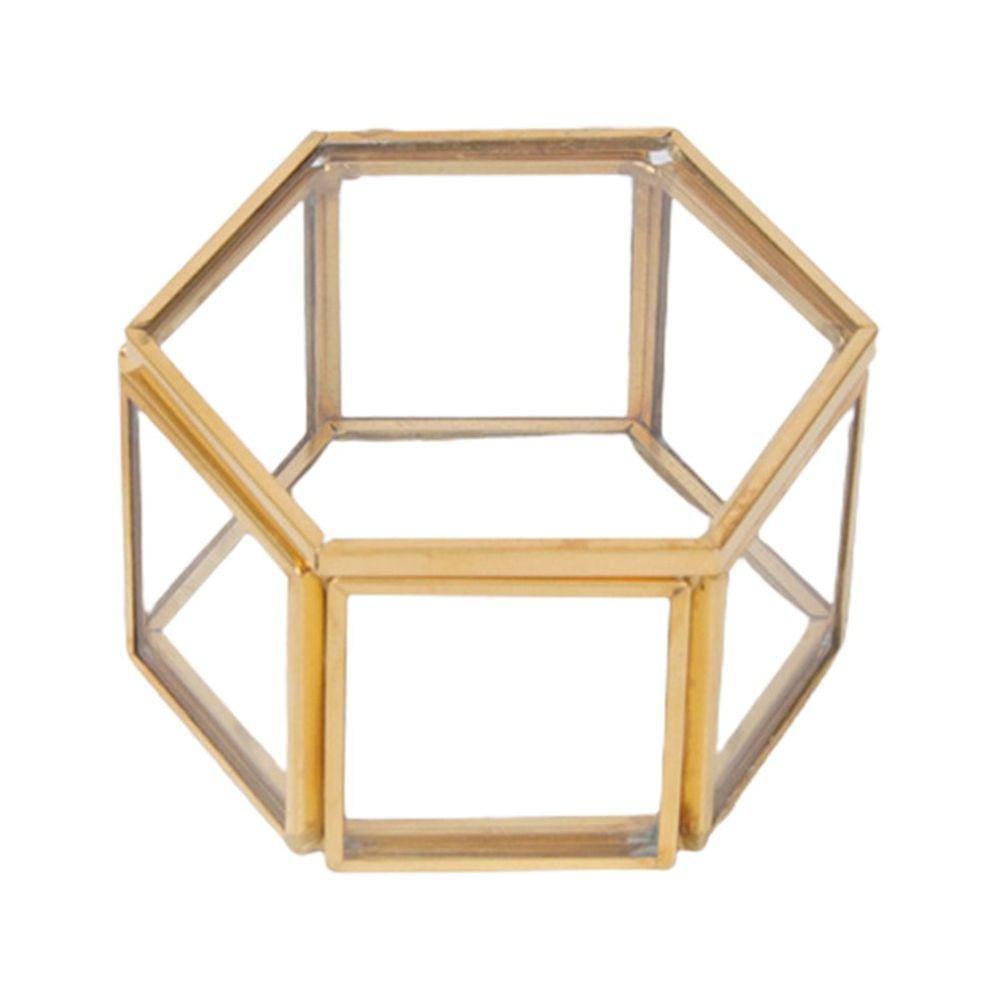 Caixa de joias, recipiente de vidro hexagonal, durável, multifuncional