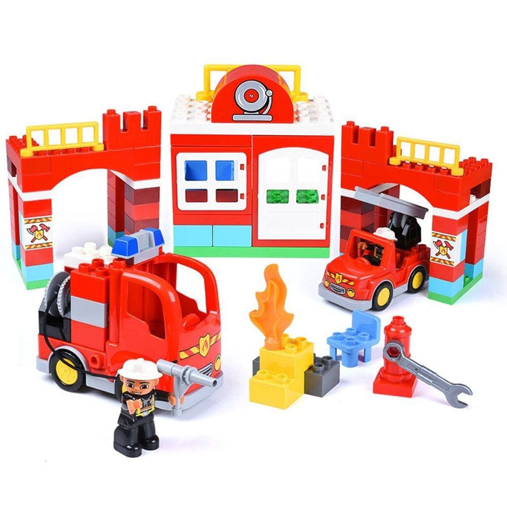 DIY grande bloco de construção brinquedo caminhão de bombeiros da cidade