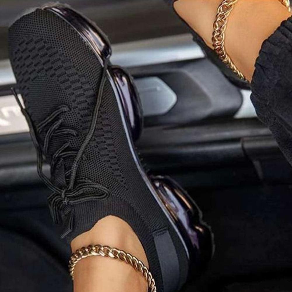 Mesh Air Cushion Flat Tênis Antiderrapante, Tricô Respirável
