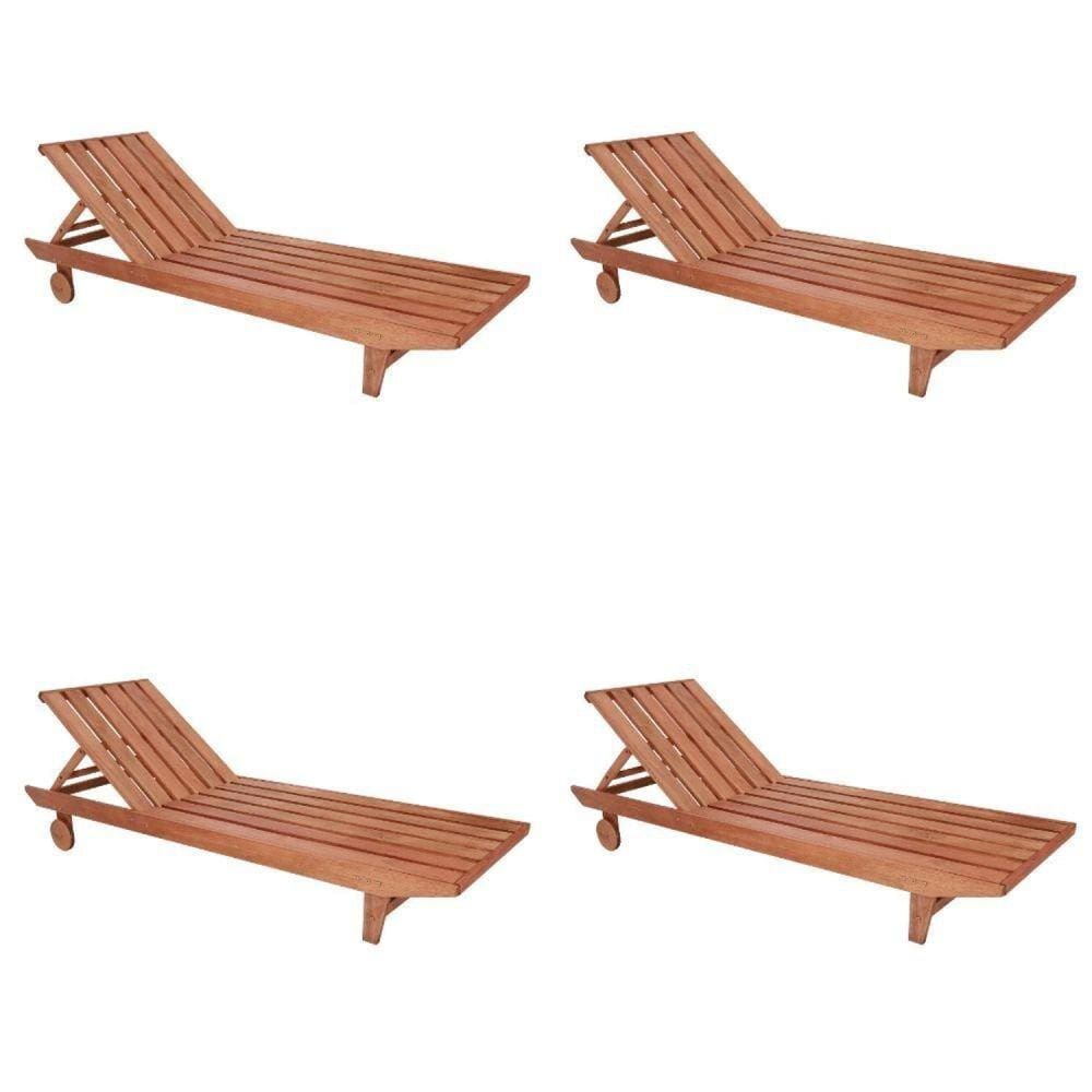 Conjunto 4 Espreguiçadeiras para Jardim em Madeira Maciça Maldivas Madeira