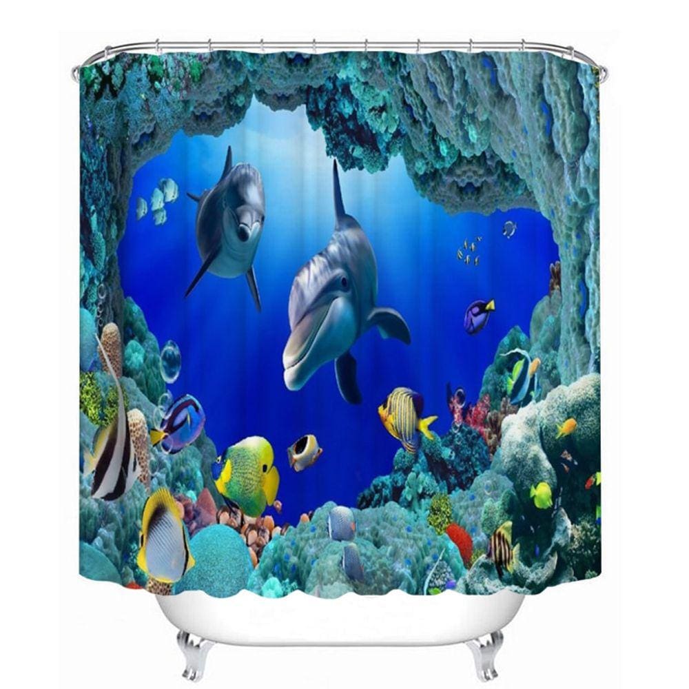 Impressão 3D Oceano Azul Mar Golfinho Impermeável Tecido Chuveiro