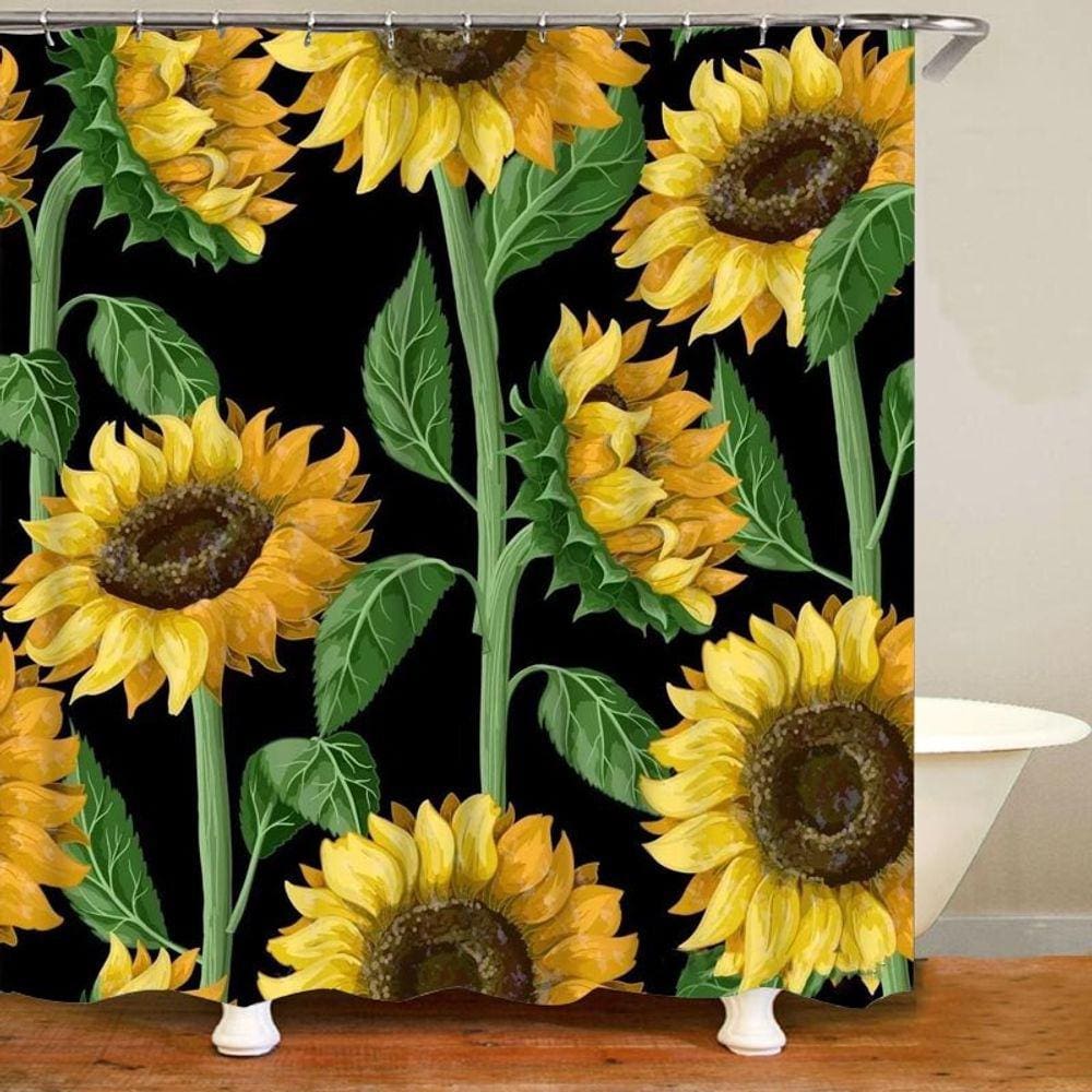 Cortina de chuveiro elegante de girassol listrado em preto e branco