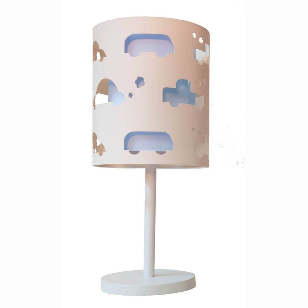 Abajur Infantil Carrinhos Base Branca 20x41 Cm Azul/Branco