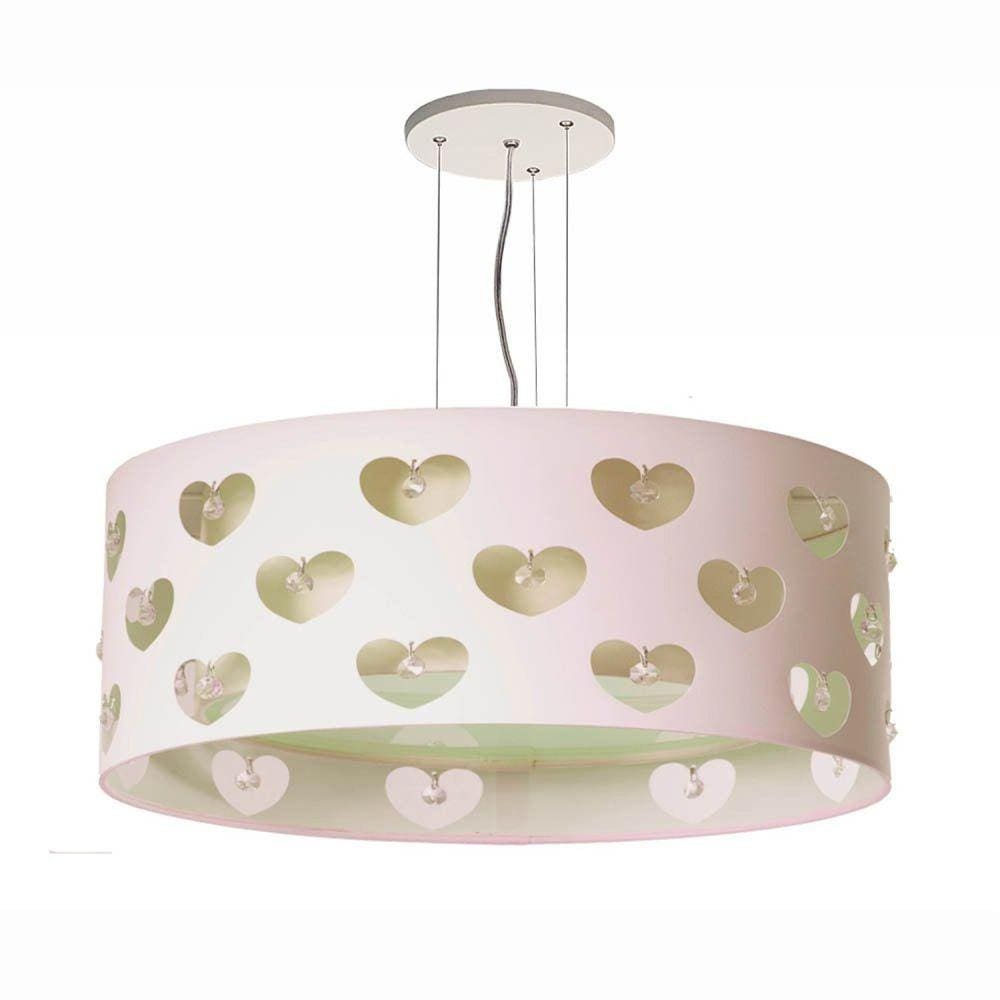Lustre Infantil Pendente Corações com Cristais 50x16 Cru/Branco