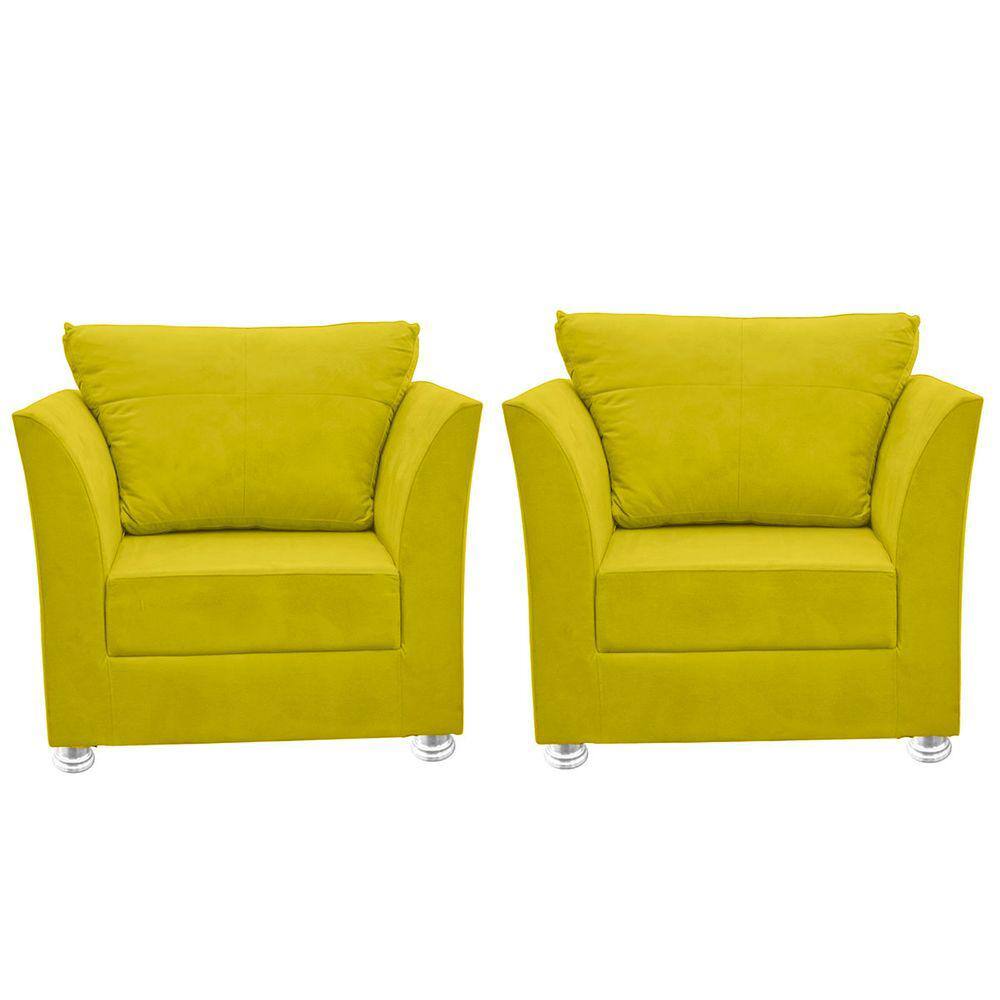 Kit 02 Poltronas Decorativa para Sala e Quarto Lisboa Suede Amarelo
