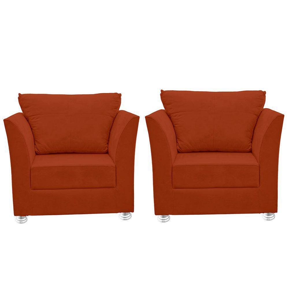 Kit 02 Poltronas Decorativa para Sala e Quarto Lisboa Suede Terracota