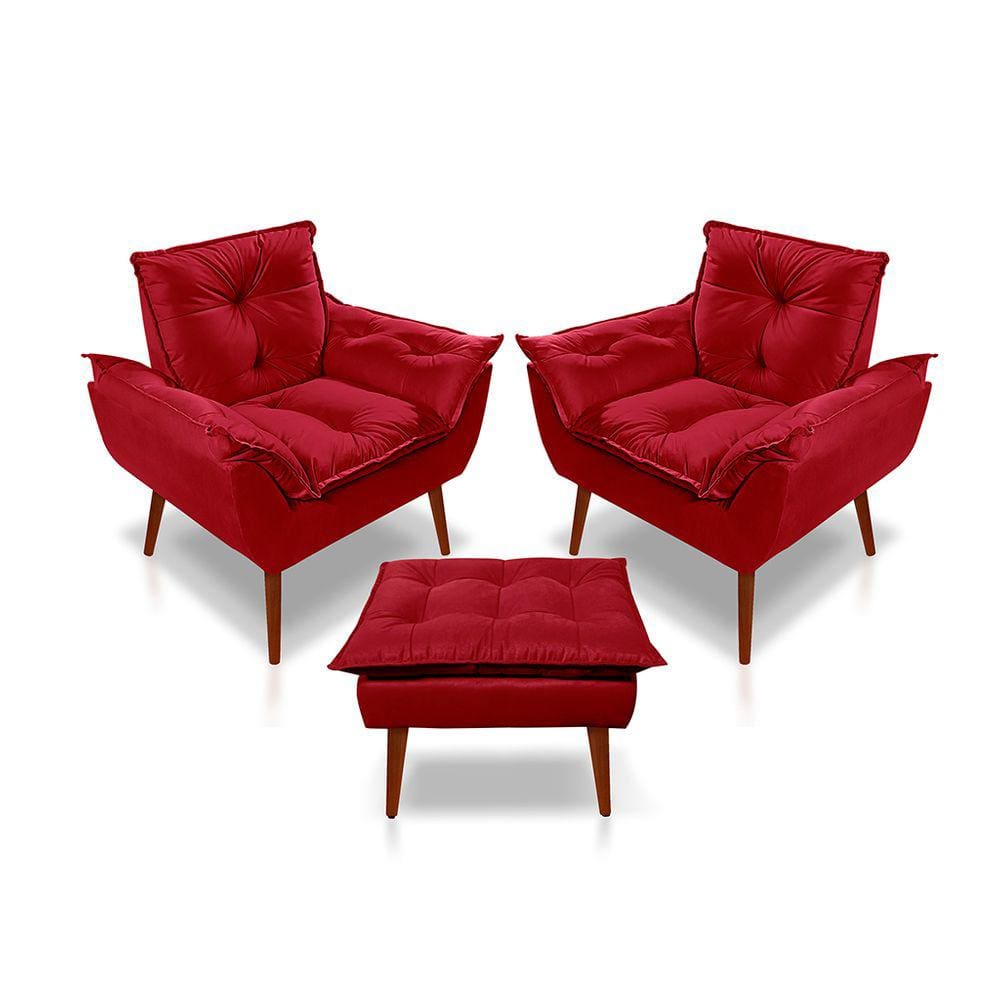 Kit 02 Poltrona Opala Decorativa + 01 Puff opala Suede