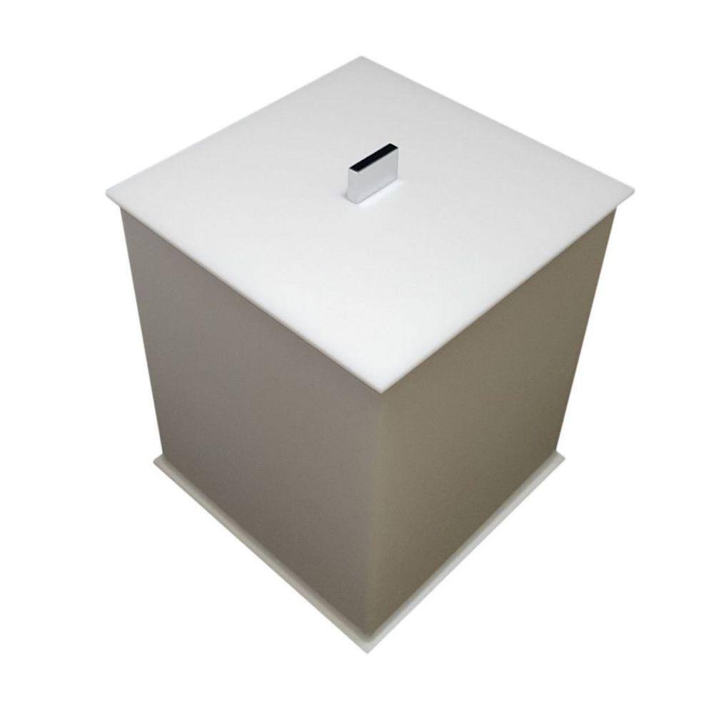 Lixeira Quadrada Acrilico Elegance G Branca Puxador Cromado